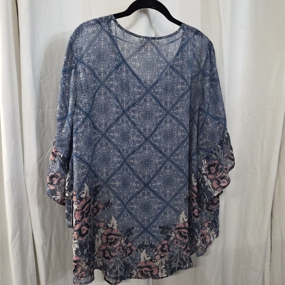 0x 1x 2x 3x Style Co Georgette Pintuck Pink Blue Bell Sleeve Boho Babydoll Top - Picture 2 of 9
